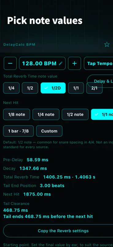 DelayCalc BPM: Delay & Reverb screenshot 9 of 10