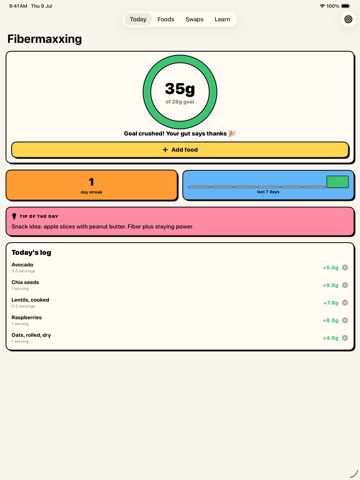 Fibermaxxing: Fiber Tracker iPad screenshot