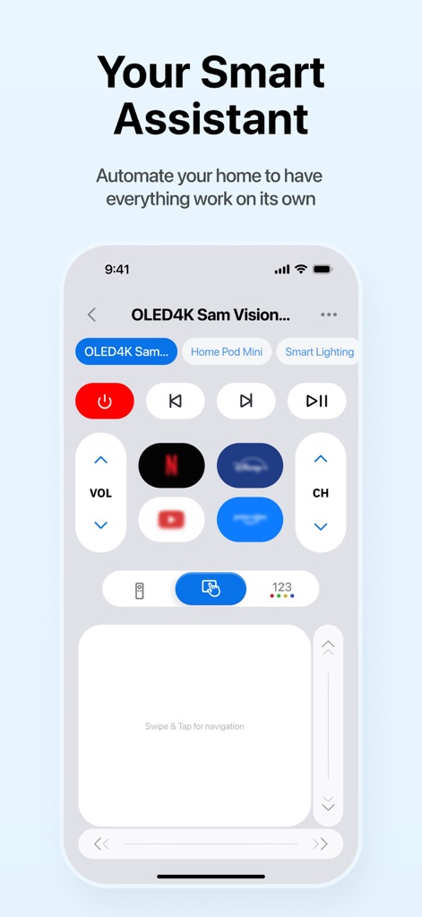 Smart Things: Remote Control - The app functions as a comprehensive smart assistant, offering quick access to volume and channel controls, along with popular app shortcuts for entertainment.