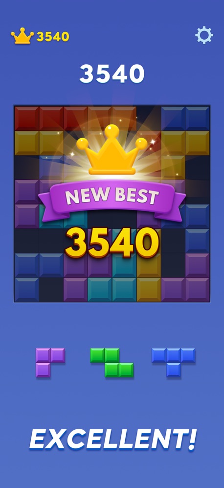 Block Blast！ App Store screenshot 4, headline “EXCELLENT”. Laurel or award.