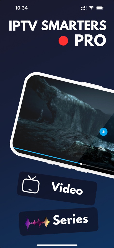 Smarters IPTV Pro: Player - Questo strumento trasforma il dispositivo in un centro di intrattenimento, evidenziato dal player video integrato con controlli intuitivi di riproduzione, e offre un'organizzazione chiara dei contenuti con le opzioni dedicate a "Video" e "Series".