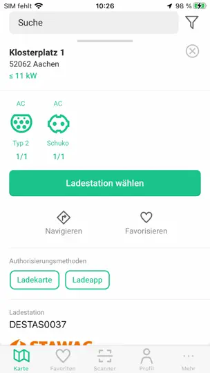 Screenshot von Ladeapp - E-Auto Ladestationen auf dem iPhone 4