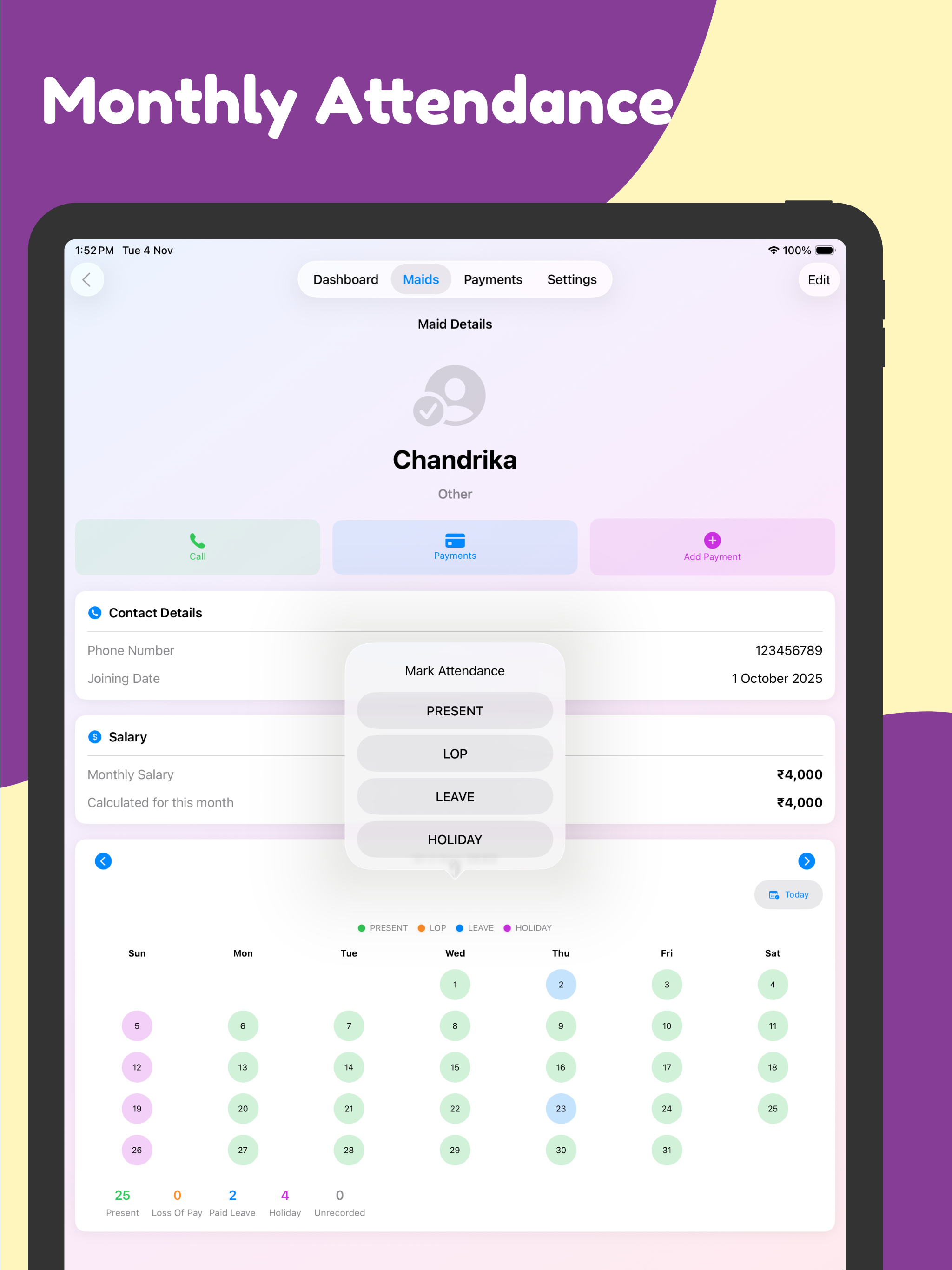 MaidCircle: Attendance Tracker