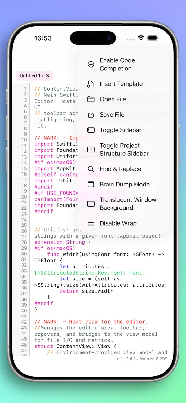 #1. Neon Vision Editor (iOS) Podle: Hilthart Pedersen