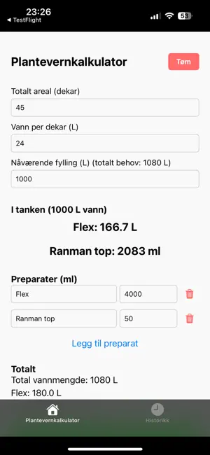 Plantevernkalkulator screenshot 1