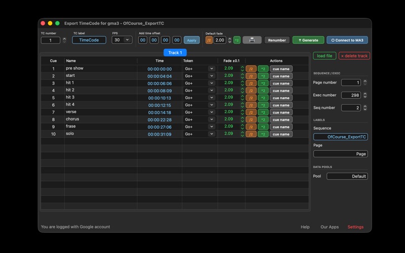 Screenshot #1 pour Export TimeCode for gma3