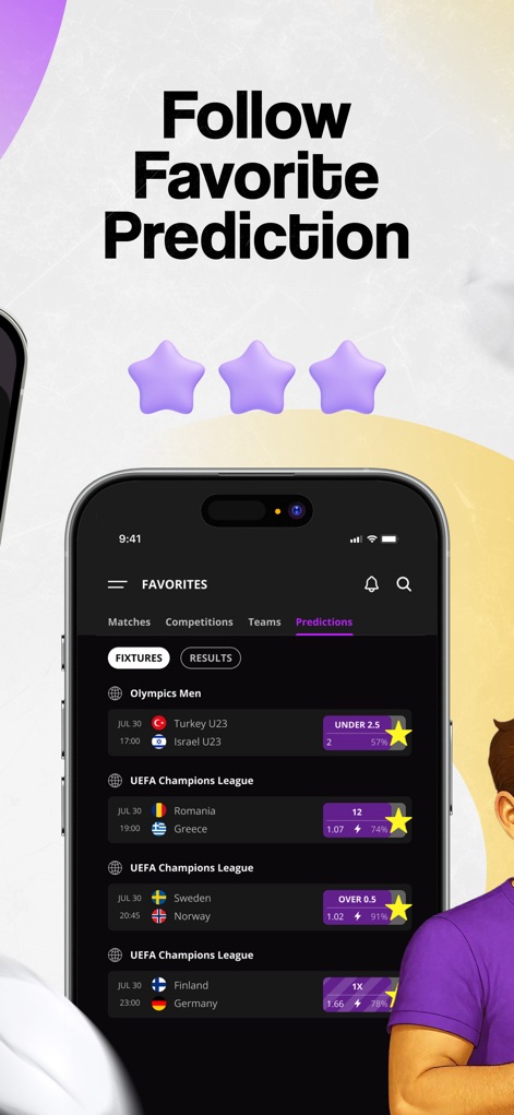 180Score: Soccer Predictions - Verfolgen Sie Ihre Favoriten mit einer personalisierten Favoritenliste und sehen Sie sofort die gespeicherten Vorhersagen für wichtige Begegnungen.