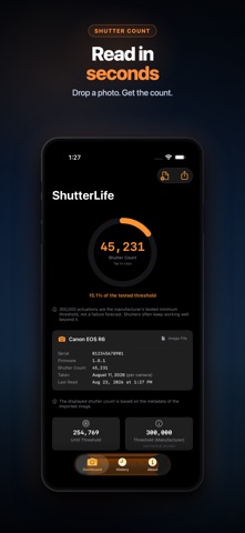 ShutterLife: Shutter Count app screenshot