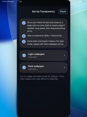 Clearwing: Transparent Widgets iPad screenshot