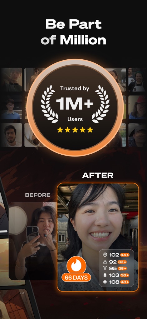 Life Reset: 66 Day Habit - Witness the impact on users with a "Before/After" transformation and observe the measurable increase in personal attributes like Focus and Discipline.