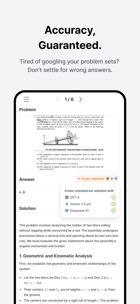 GPAI: AI STEM Copilot - Dieses Tool liefert präzise Problemlösungen, die durch eine Mehrfachprüfung mit KI-Modellen wie 'GPT-5' und 'Gemini 2.5 pro' validiert sind, um höchste Genauigkeit zu gewährleisten.