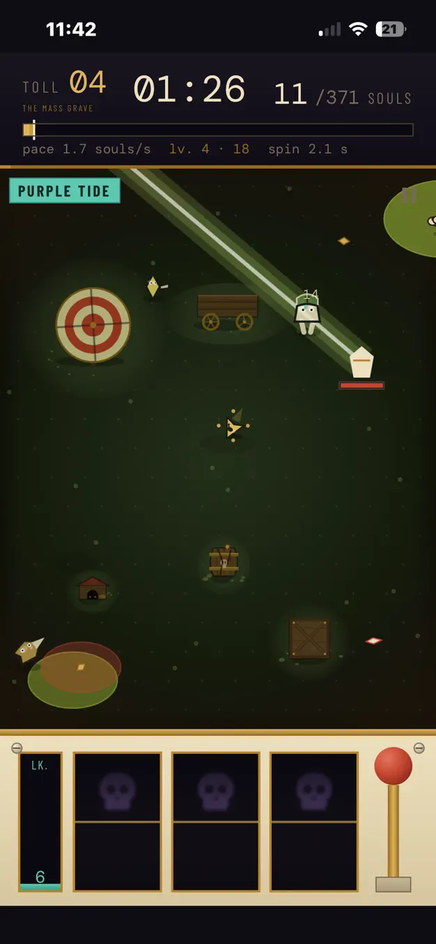 Skulls landing across all three reels on a later floor