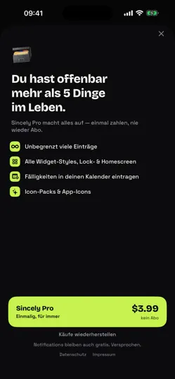 Screenshot von Sincely auf dem iPhone 4