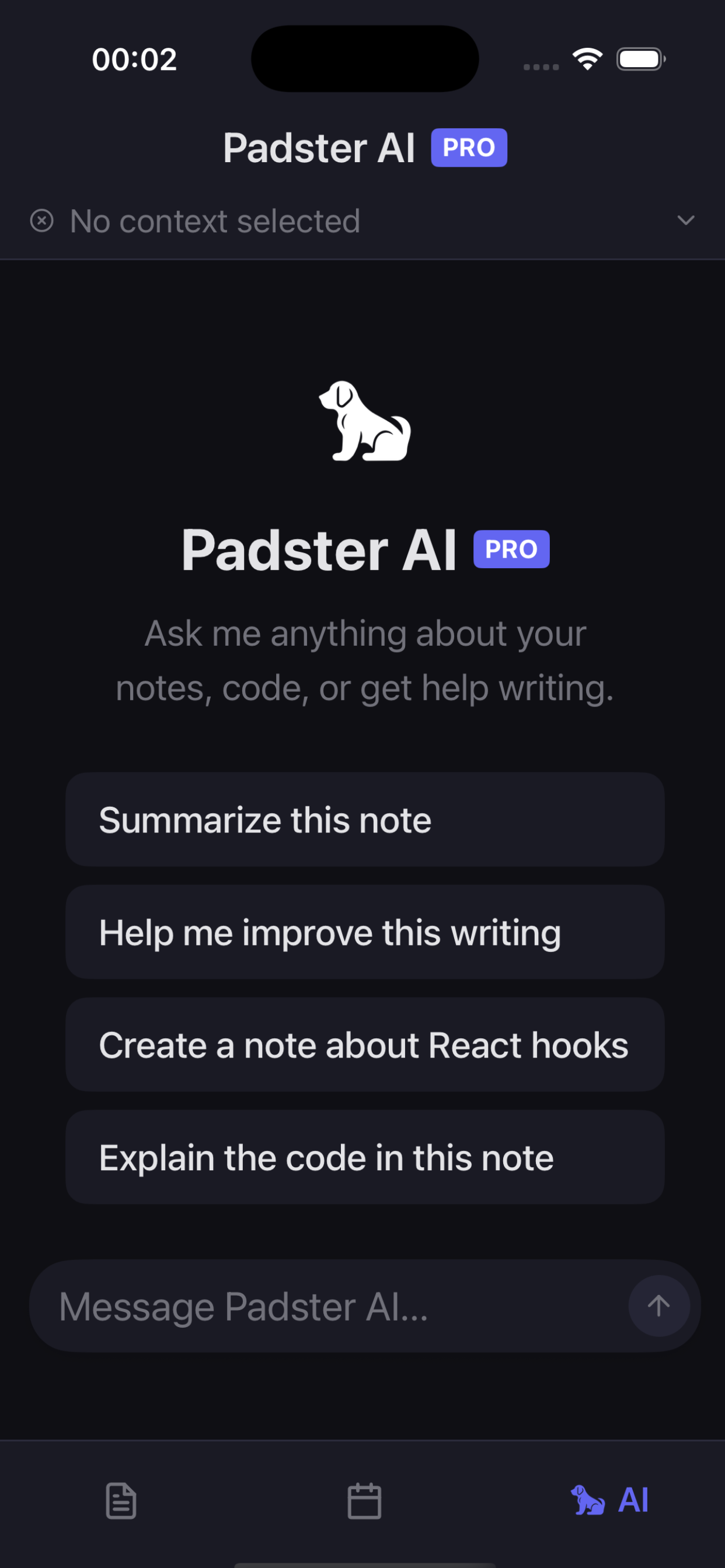 Padster: AI notes, structured screenshot 4