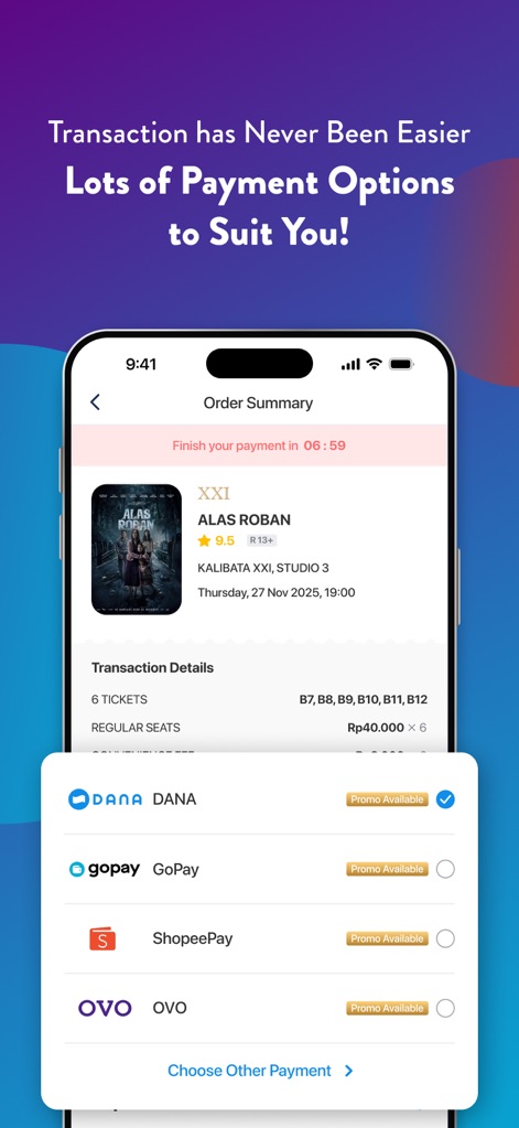 TIX ID - Observe the clear 'Order Summary' interface, complemented by a broad selection of popular e-wallet payment options for user convenience.