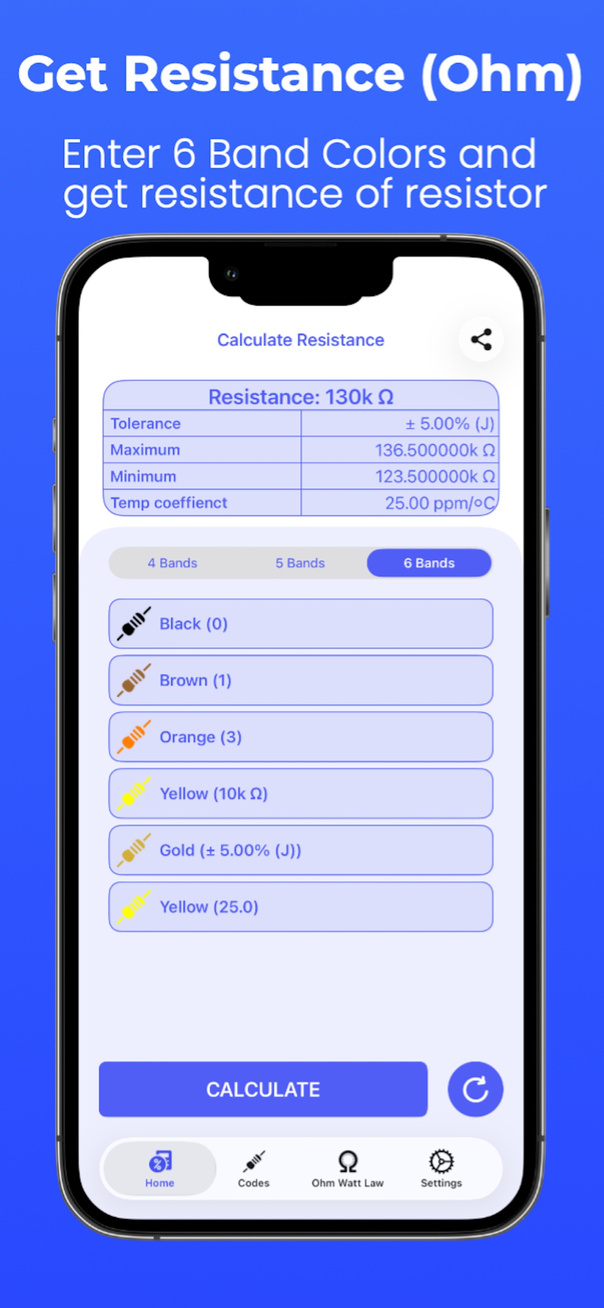 Resistance Calculator: In Ohms