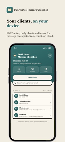 SOAP Notes: Massage Client Log iPhone screenshot