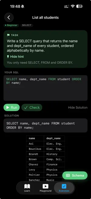 SQLearn - Mobile SQL Learning screenshot 1