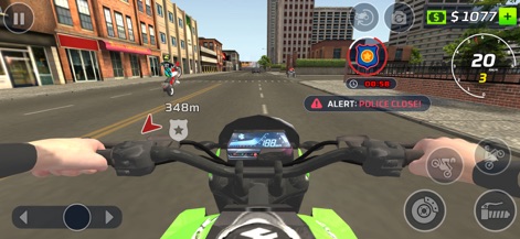 Moto Bike Wheelie Master - This perspective showcases the immersive first-person viewpoint during a police pursuit, requiring users to navigate bustling urban streets while avoiding capture.