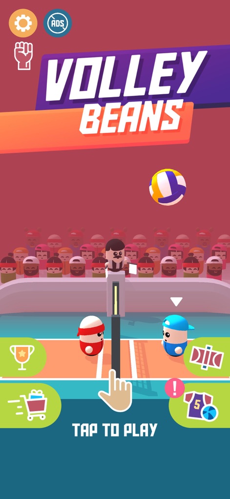 Volleyball Game - Volley Beans - Discover the intuitive main menu with the prominent 'VOLLEY BEANS' logo and the clear 'TAP TO PLAY' prompt, inviting immediate action.