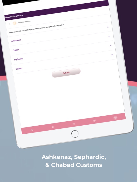 Mikvah Calendar iPad screenshot 2 - Lifestyle app