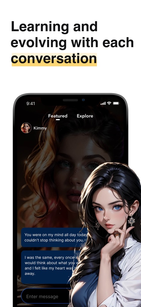 Talk.AI - Personalized AI Chat - L'application propose des conversations réalistes, avec une interface de chat immersive et une personnalité IA féminine mémorisant les interactions passées.