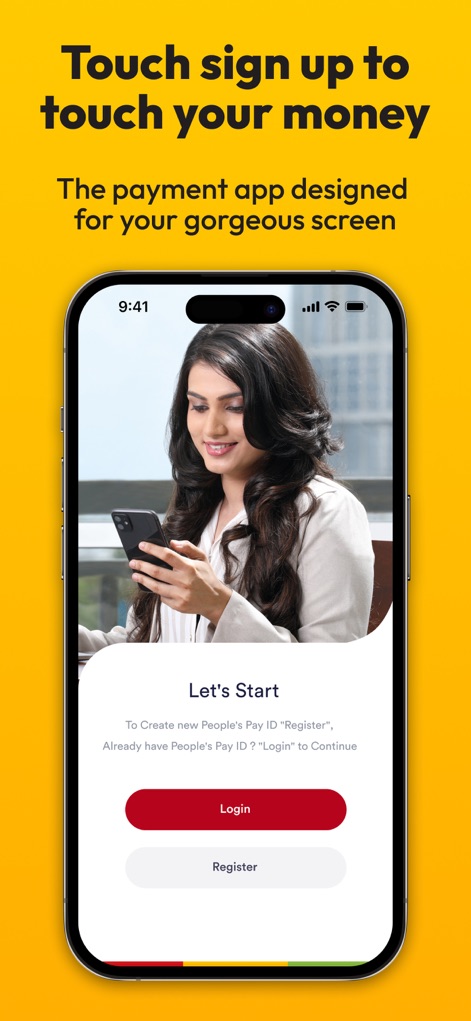 People's Pay - Users are greeted with a clear "Let's Start" prompt, offering straightforward login and registration options to begin their financial journey.
