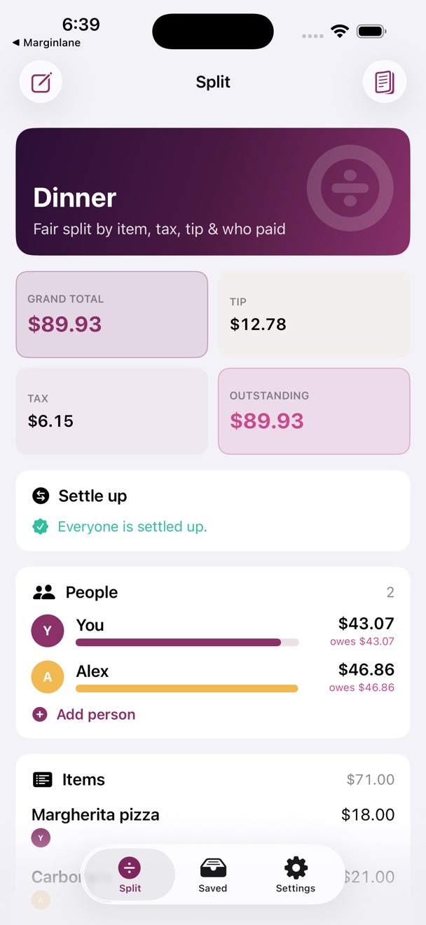 Tabsettle: Fair Bill Split screenshot 1 of 2
