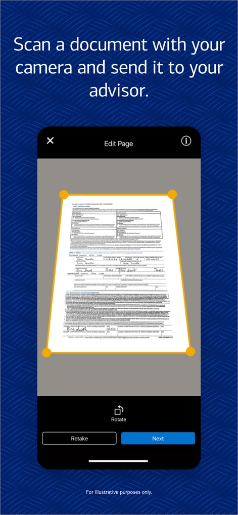 MyMerrill - The app includes a secure document scanning feature, allowing users to capture pages with adjustable corners and easily submit them.
