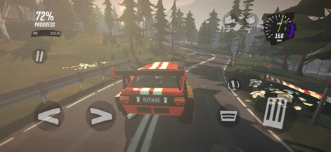 #DRIVE Rally - Experience the thrill of rallying from a dynamic third-person perspective, showcasing the detailed red rally car as it navigates winding forest roads.