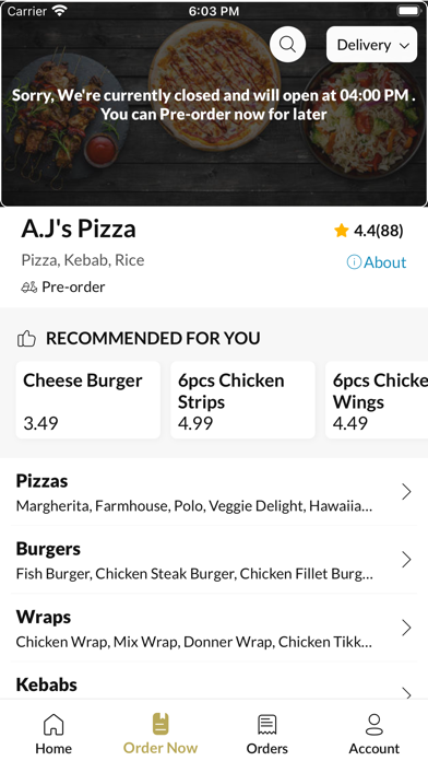 AJs Pizza. Screenshot