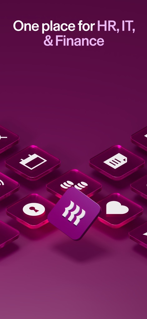 Rippling - HR, IT & Finance - The app's core concept is visualized through a single integrated platform, with its central logo prominently displayed among surrounding modular icons for HR, IT, and Finance. 