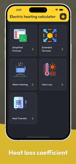 Electric heating calculator screenshot 2