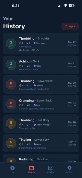 My Pain Tracker Log Screenshot 5 of 8