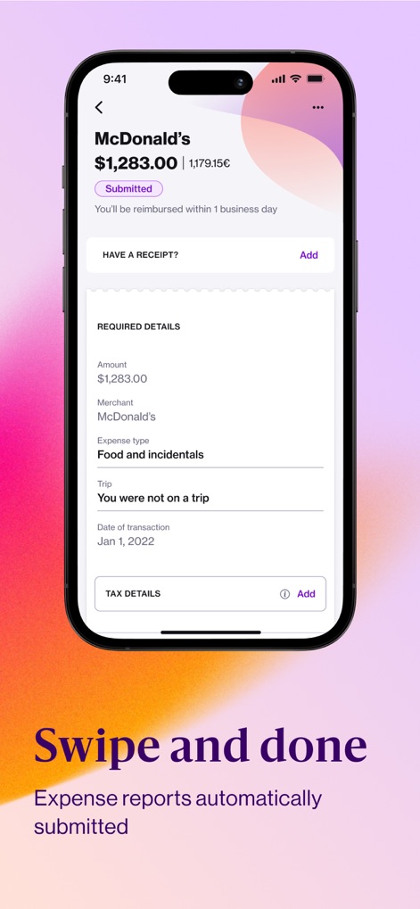 Navan - Witness the efficiency of automated expense capture, where transaction details are categorized and users can easily add receipts or track submission status.