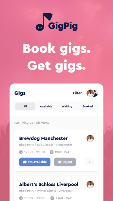 GigPig: Book Gigs. Get Gigs. iPhone screenshot 1 - Music app