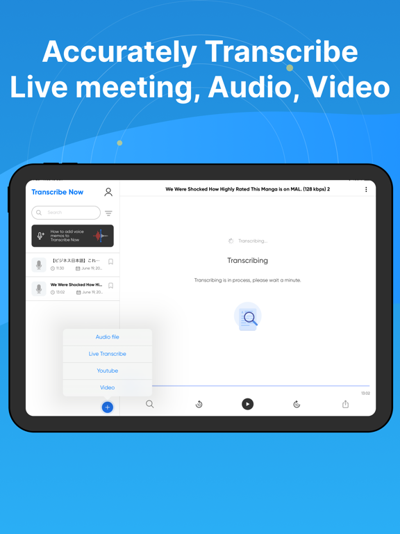 Transcribe Now - AI Note Taker iPad screenshot 2 - Productivity app