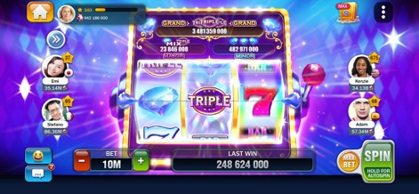 Billionaire Casino Slots 777 - Users encounter a luxurious diamond-themed slot, adorned with shimmering gem symbols and prominent 'TRIPLE' multiplier indicators for colossal payouts.