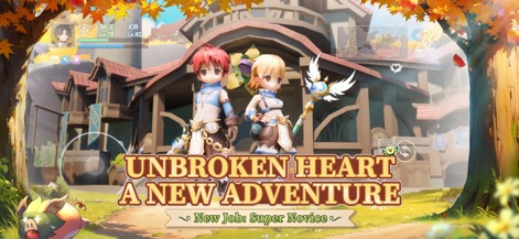 Ragnarok Origin: ROO - A imagem destaca dois personagens estilizados em anime, apresentando o novo trabalho de Super Novice e a arquitetura detalhada do ambiente do jogo.