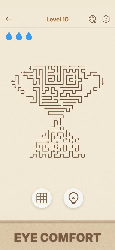 Arrows GO! - Observe how the app presents intricate arrow puzzle designs within a minimalist UI, complemented by clear heart indicators for player progress.