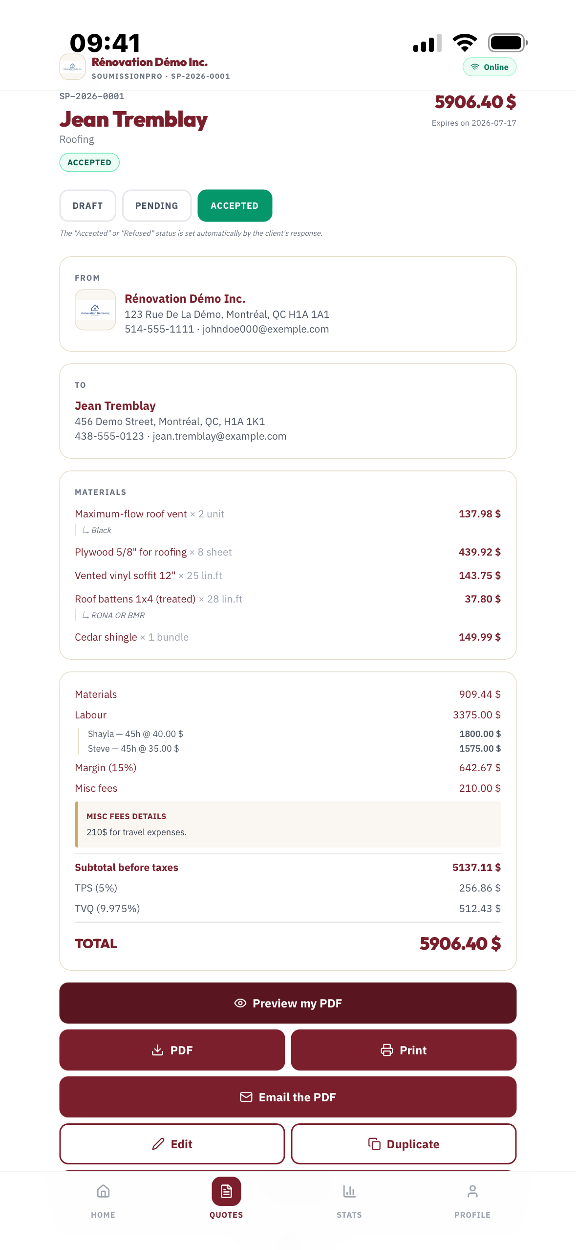 SoumissionPro screenshot 2