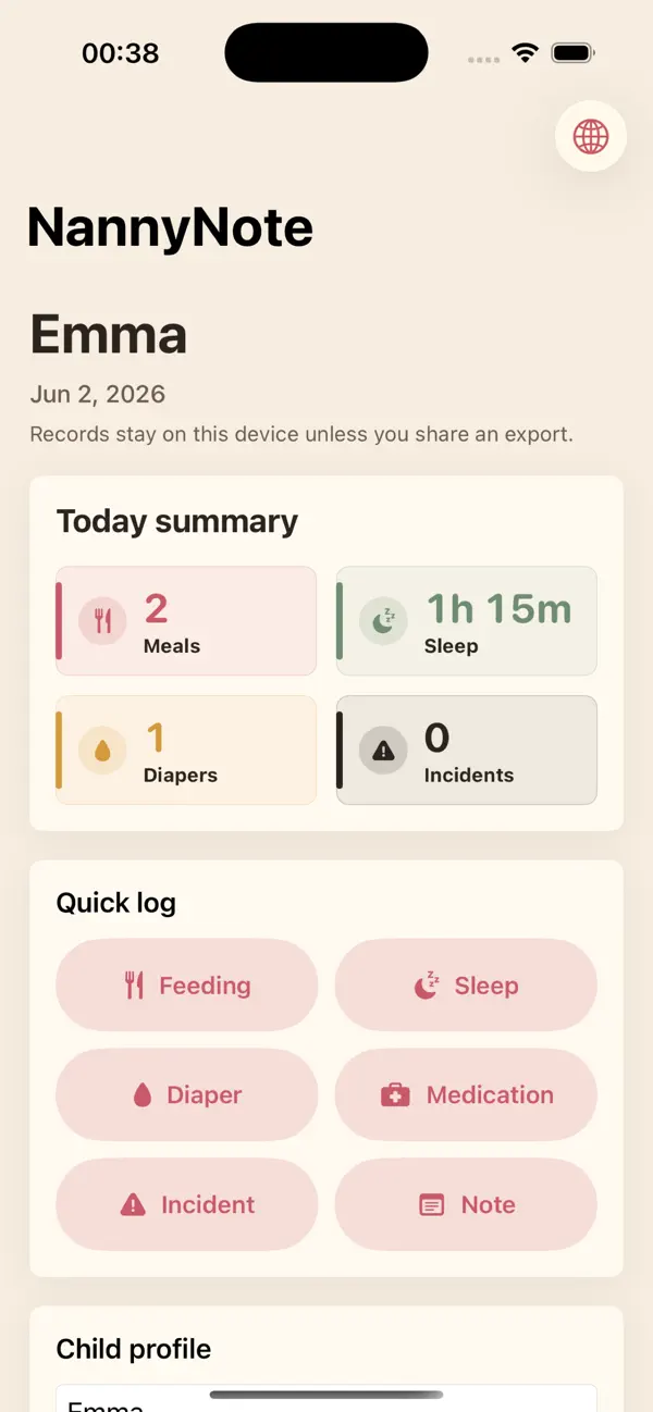 Screenshot #1 pour NannyNote Care Report