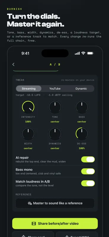 Burnish: AI Audio Mastering screenshot 3 of 5