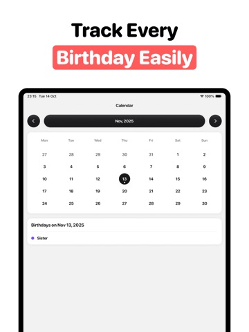 Birthday Countdown • Reminders iPad screenshot