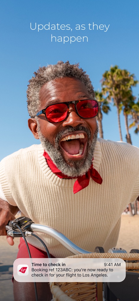 Virgin Atlantic - This app delivers crucial, timely updates directly to the user's device, such as 'Time to check in' notifications and flight-specific alerts.