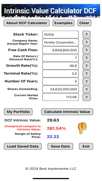 Intrinsic Value Calculator DCF Screenshot