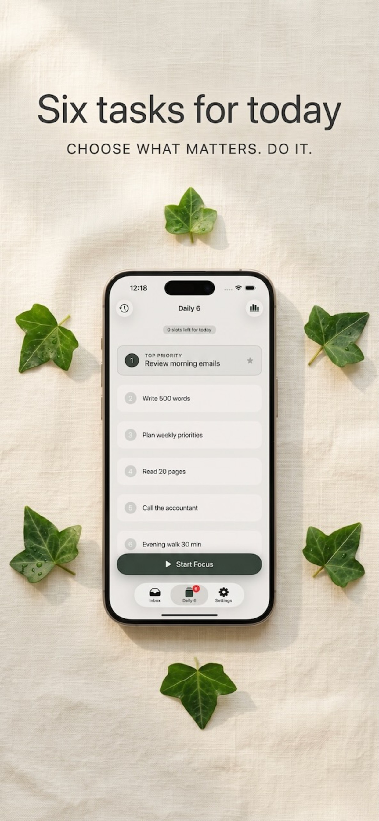 Ivy6: Daily Focus Planner