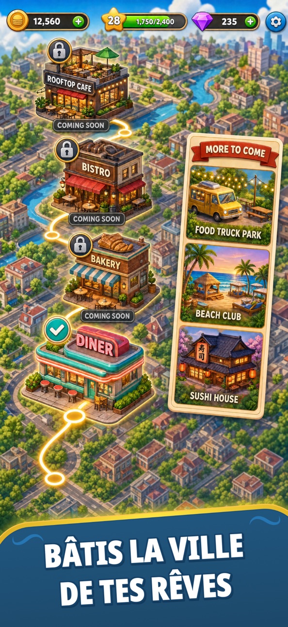 Nom Nom Town: Restaurant Game iOS Mod IPA screenshot 4 - iOS game interface