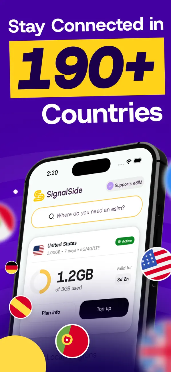 Screenshot #1 pour SignalSide: Travel eSIM Data