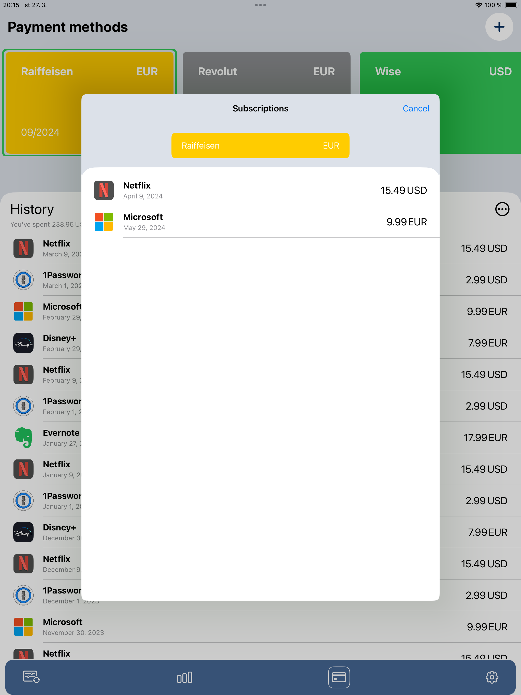 Subscriptions tracking